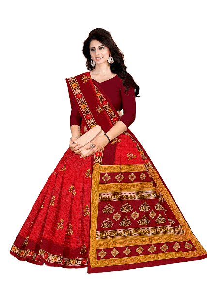 Authenzaa Women Cotton Saree JMDCS016 Burgundy 