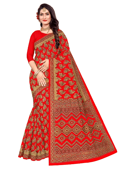 Authenzaa Women Cotton Saree JMDCS016 Carrot 