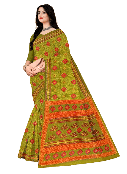 Authenzaa Women Cotton Saree JMDCS016 LT. Green 