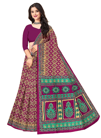 Authenzaa Women Cotton Saree JMDCS016 Purple 