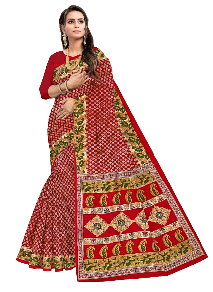 Authenzaa Women Cotton Saree JMDCS016 Rust 