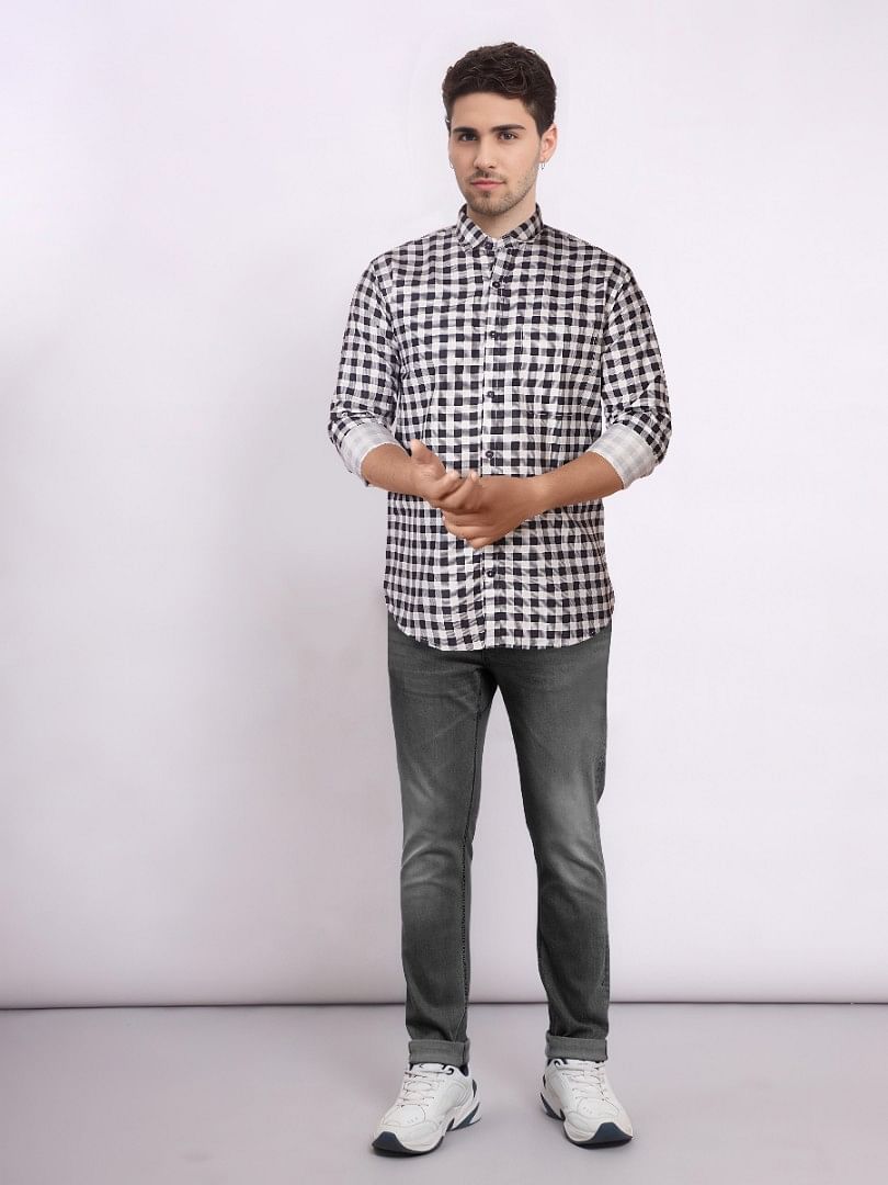 Authenzaa Men Casual Shirt SFCS017 Black Checks 