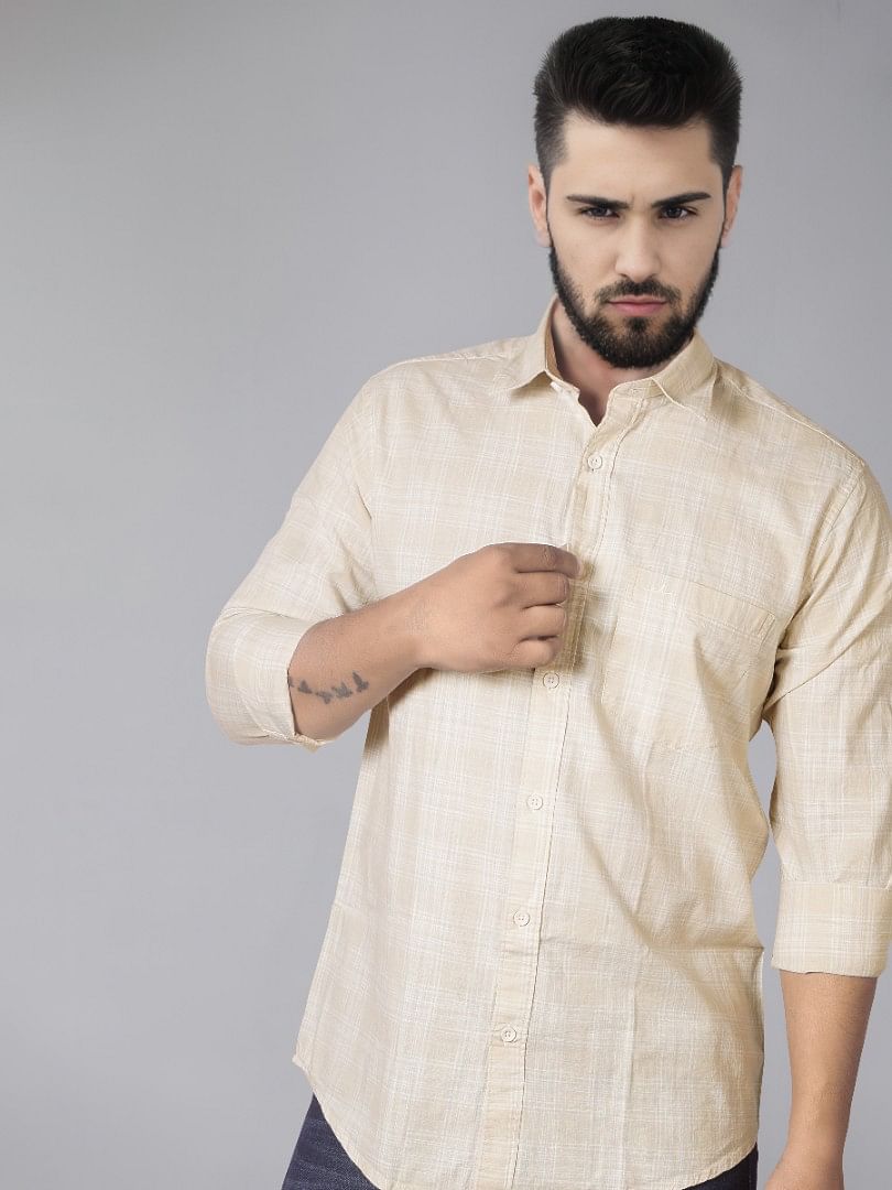 Authenzaa Men Casual Shirt SFCS021 Yellow Checks 