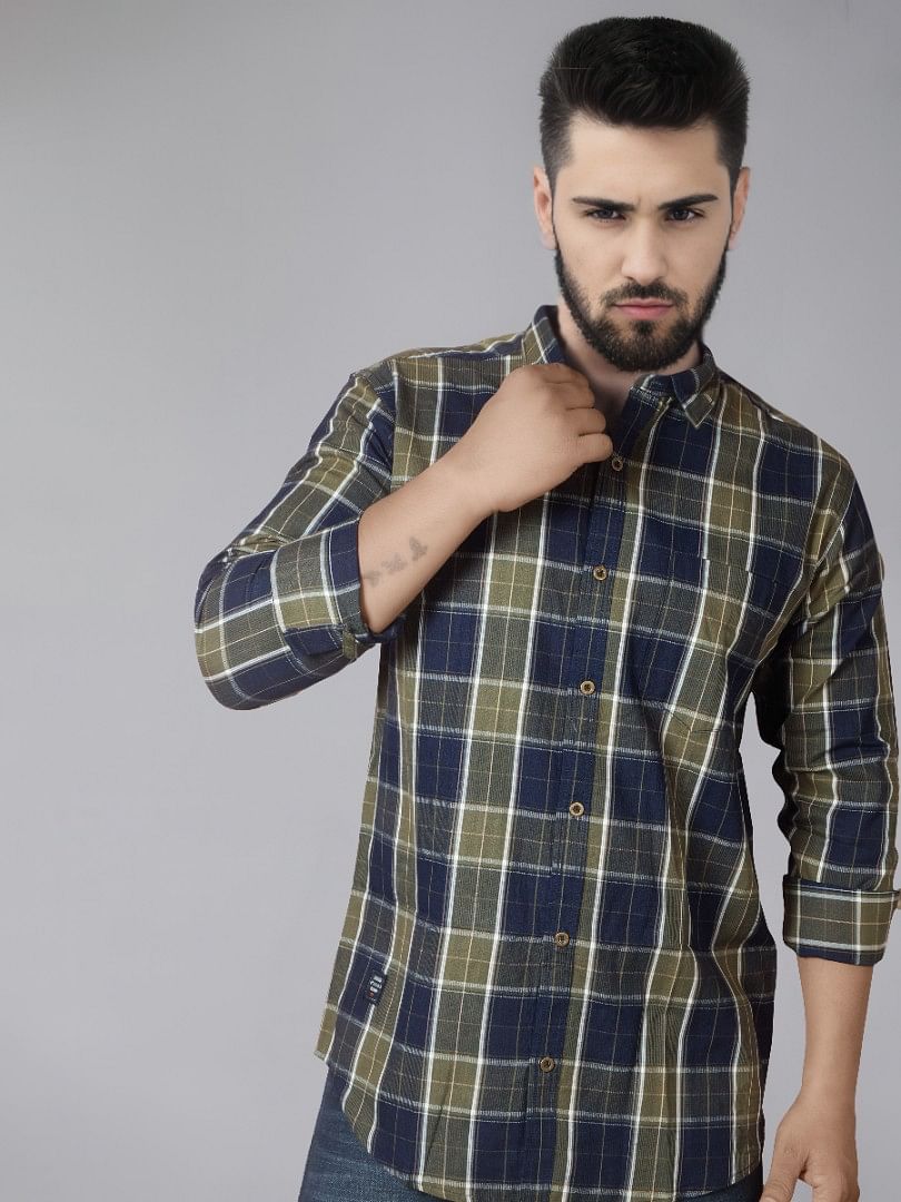 Authenzaa Men Casual Shirt SFCS022 Mahendi Checks 