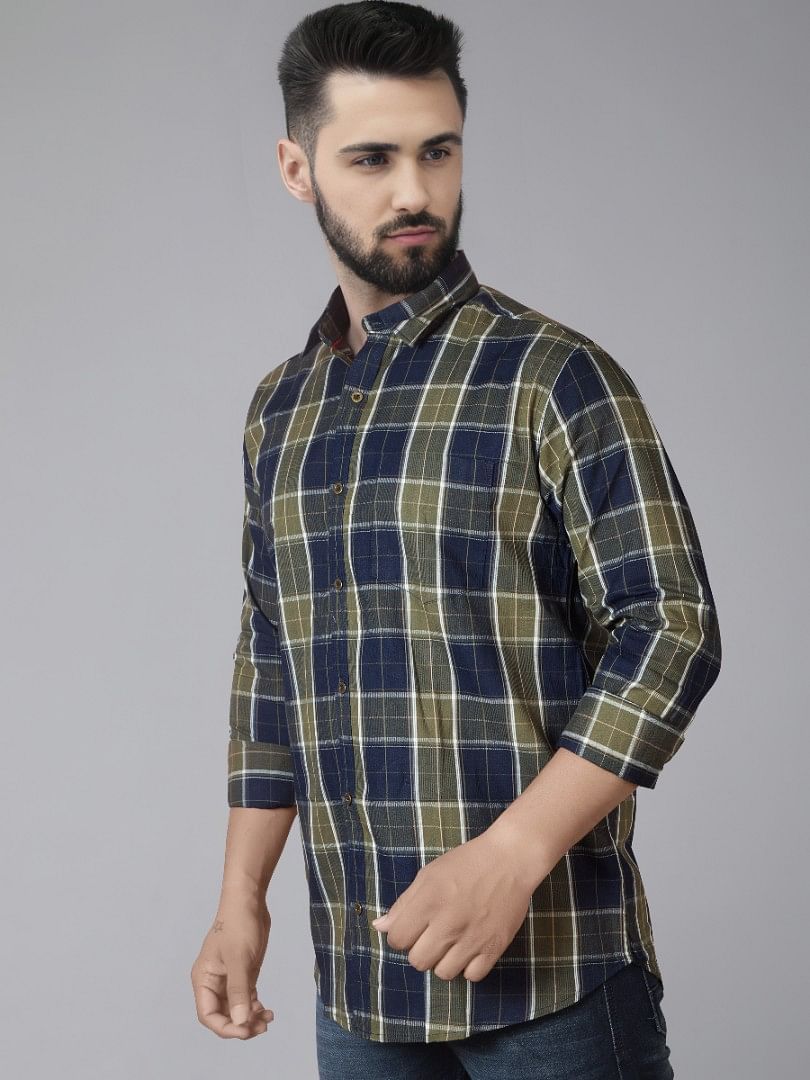 Authenzaa Men Casual Shirt SFCS022 Mahendi Checks 