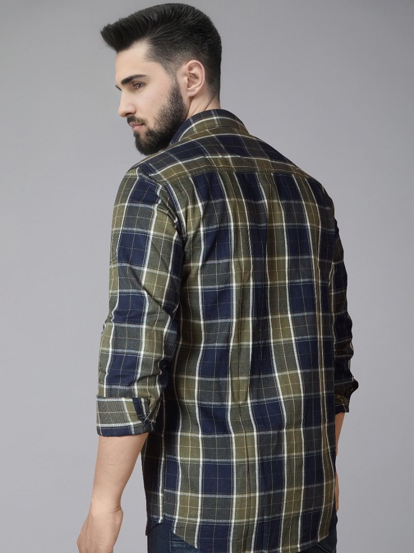 Authenzaa Men Casual Shirt SFCS022 Mahendi Checks 