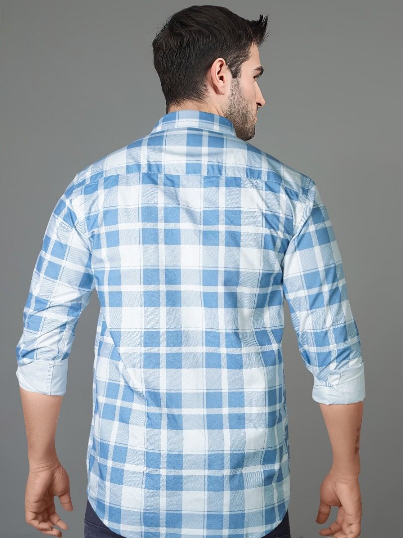 Authenzaa Men Casual Shirt SFCS019 Sky Checks 