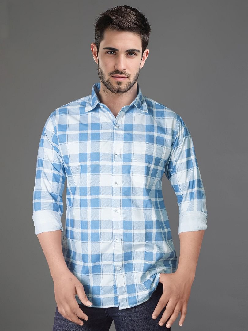 Authenzaa Men Casual Shirt SFCS019 Sky Checks 