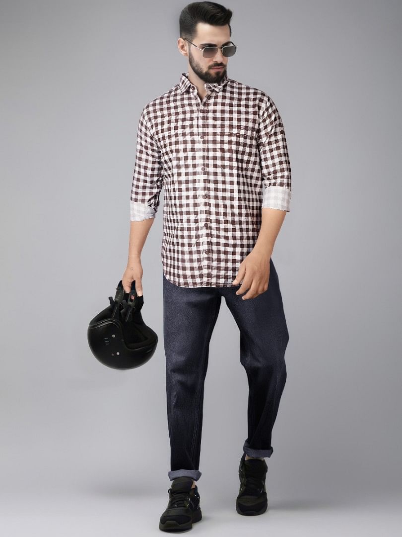 Authenzaa Men Casual Shirt SFCS017 Grey Checks 