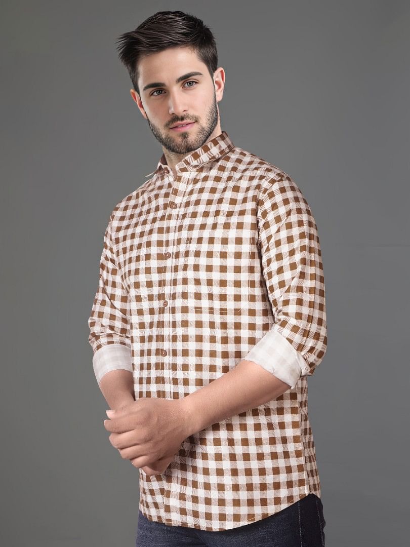 Authenzaa Men Casual Shirt SFCS017 Light Yellow Checks 