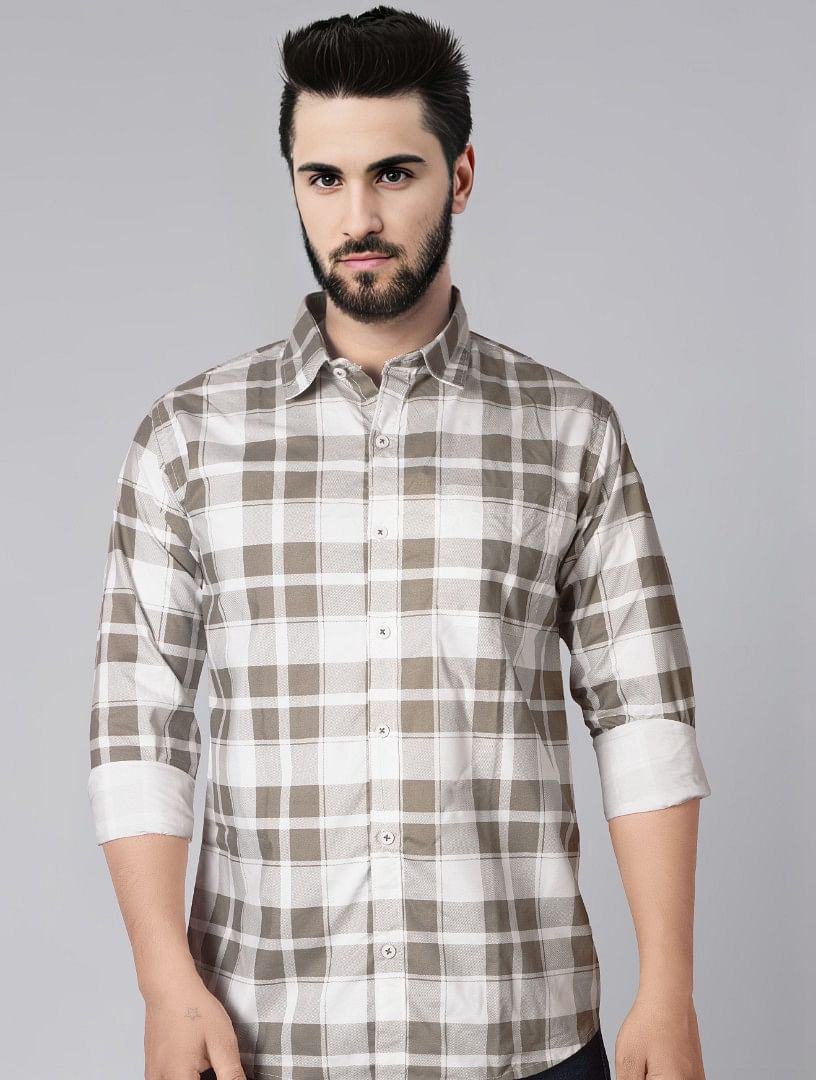 Authenzaa Men Casual Shirt SFCS019 Brown Checks 