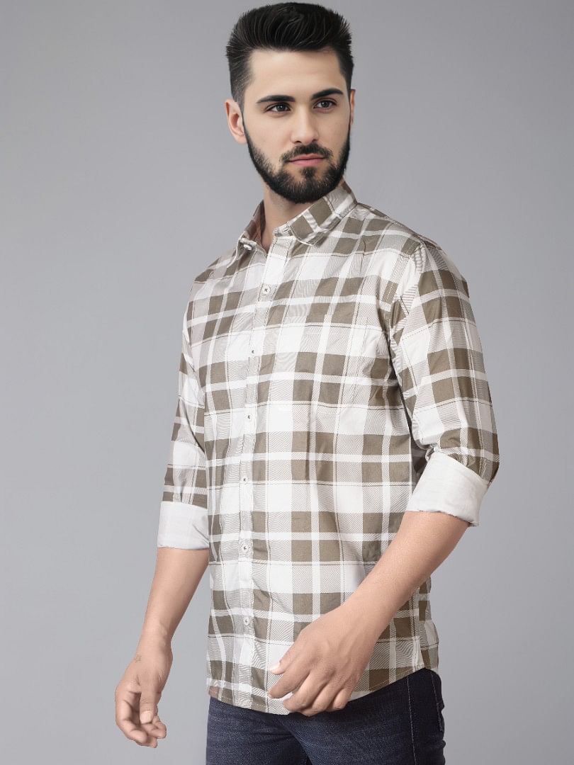 Authenzaa Men Casual Shirt SFCS019 Brown Checks 