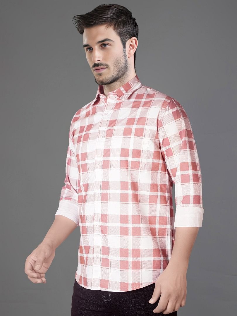 Authenzaa Men Casual Shirt SFCS019 Carrot Checks 