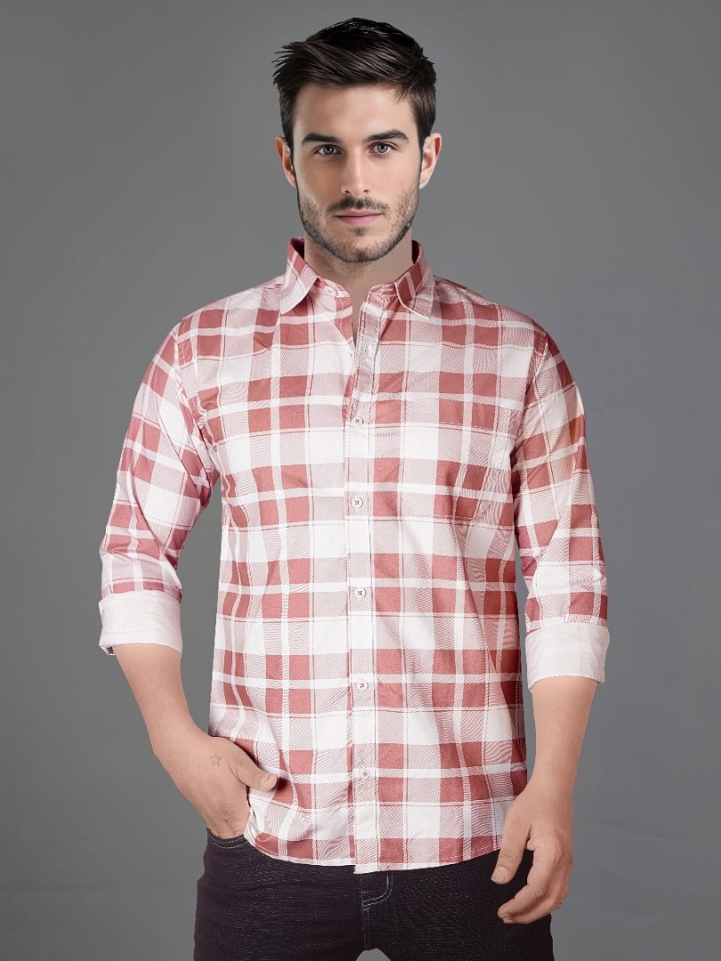 Authenzaa Men Casual Shirt SFCS019 Carrot Checks 