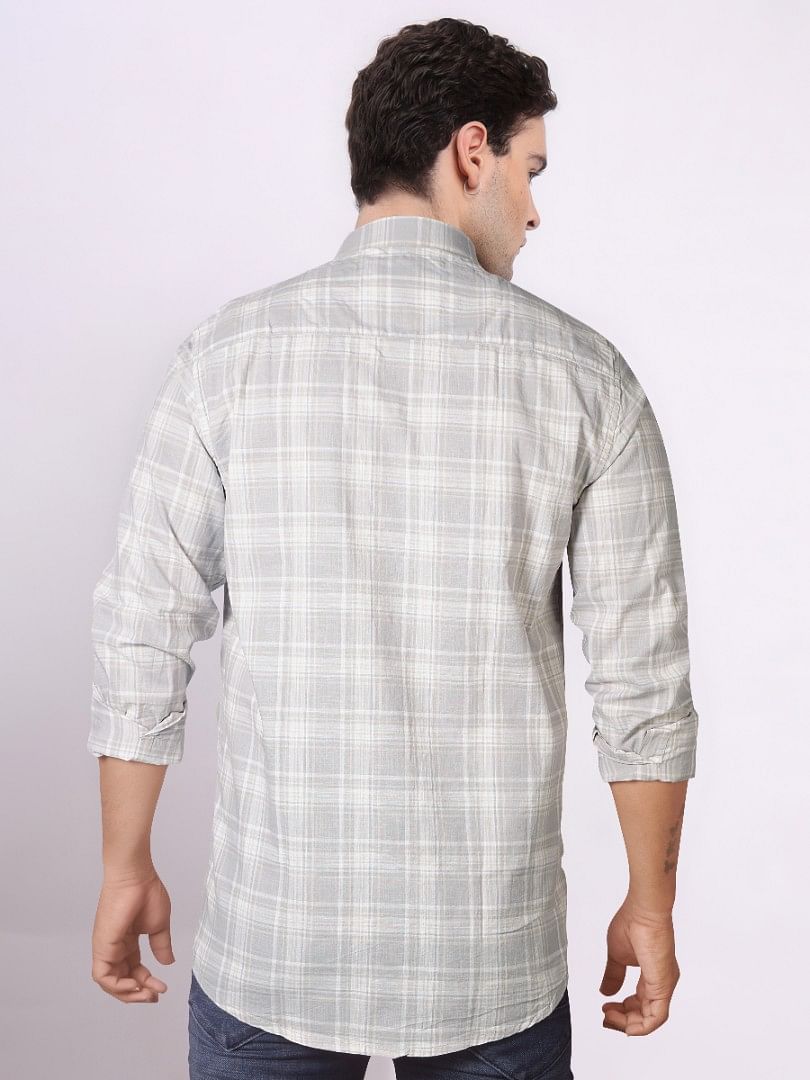 Authenzaa Men Casual Shirt SFCS020 Light Grey Checks