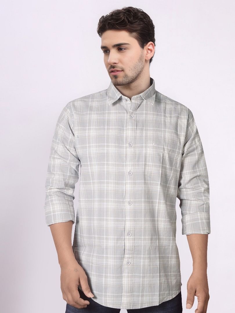 Authenzaa Men Casual Shirt SFCS020 Light Grey Checks