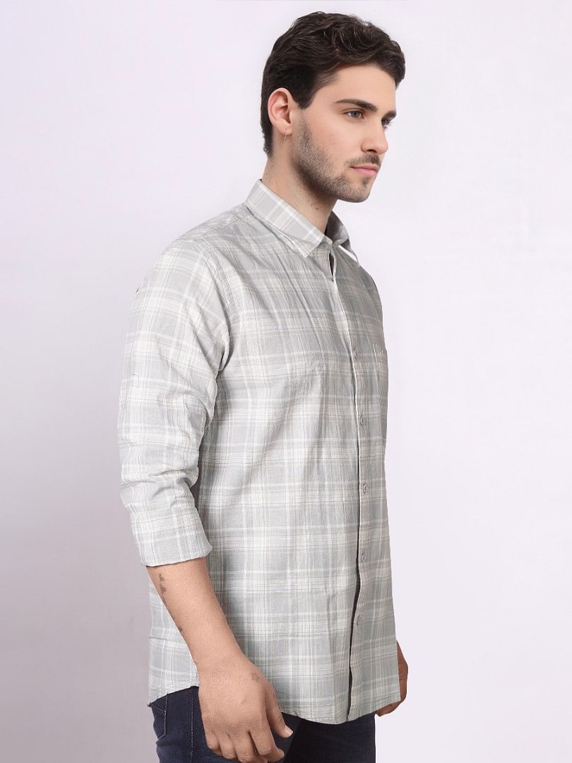 Authenzaa Men Casual Shirt SFCS020 Light Grey Checks