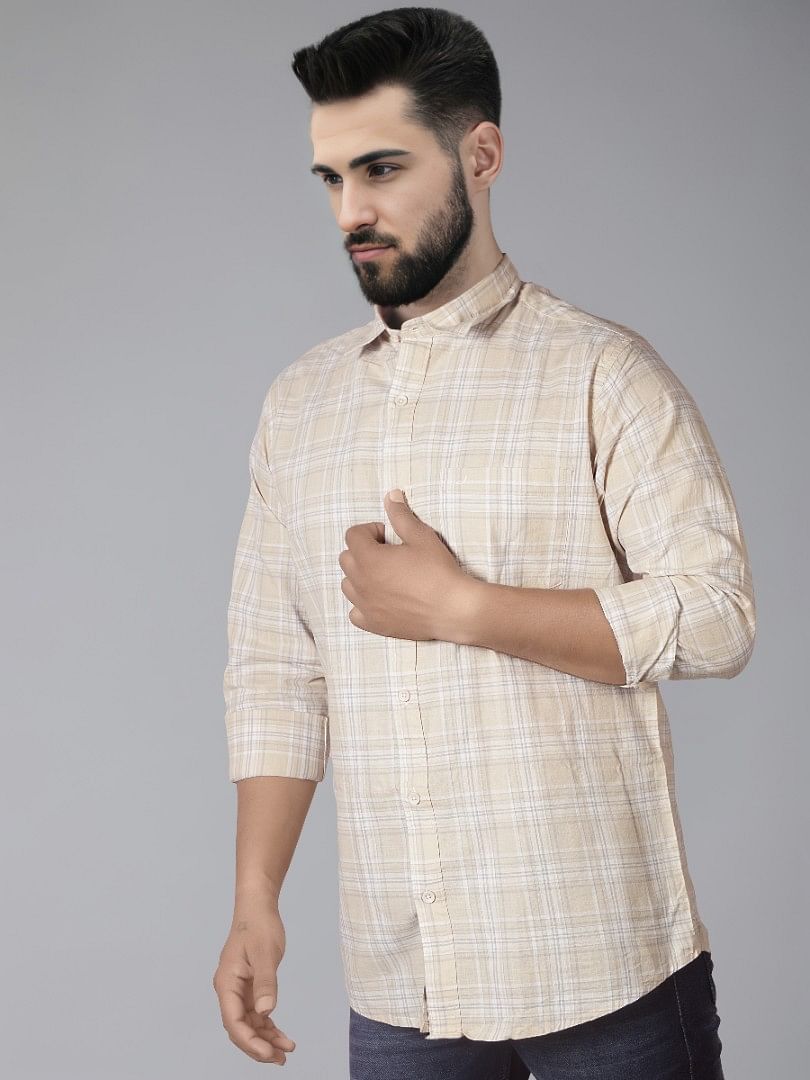 Authenzaa Men Casual Shirt SFCS020 Yellow Checks 