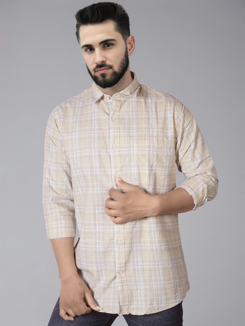 Authenzaa Men Casual Shirt SFCS020 Yellow Checks 