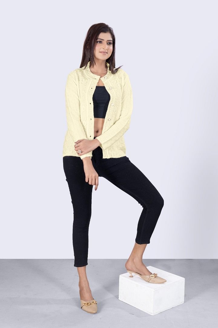 Authenzaa Women Cardigan WCMC009 Light Yellow 