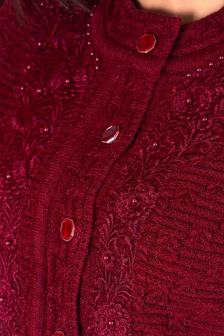 Authenzaa Women Cardigan WCMC009  Dark Maroon 