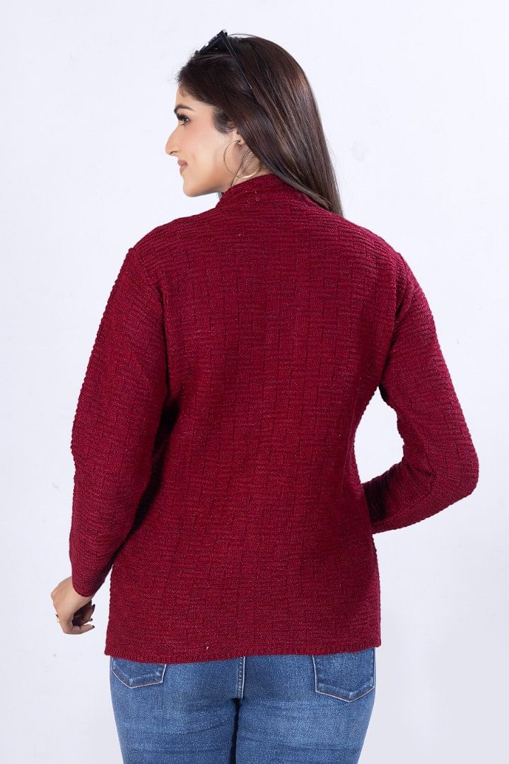 Authenzaa Women Cardigan WCMC009  Dark Maroon 