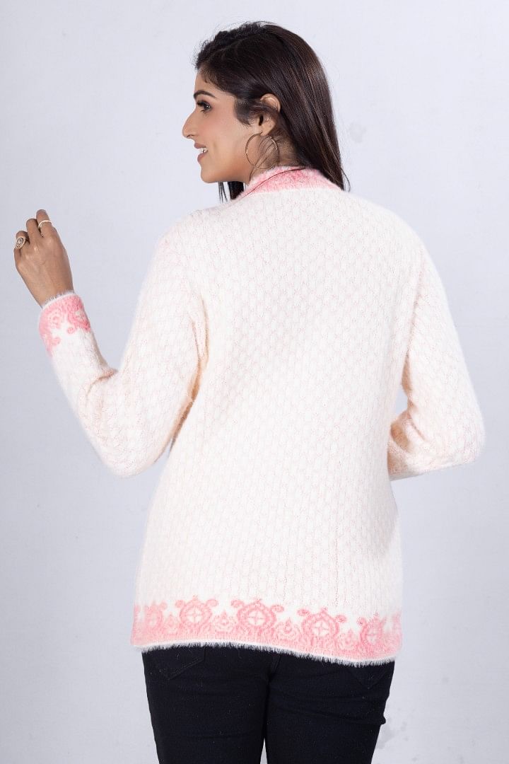 Authenzaa Women Cardigan WCMC013 White Pink 