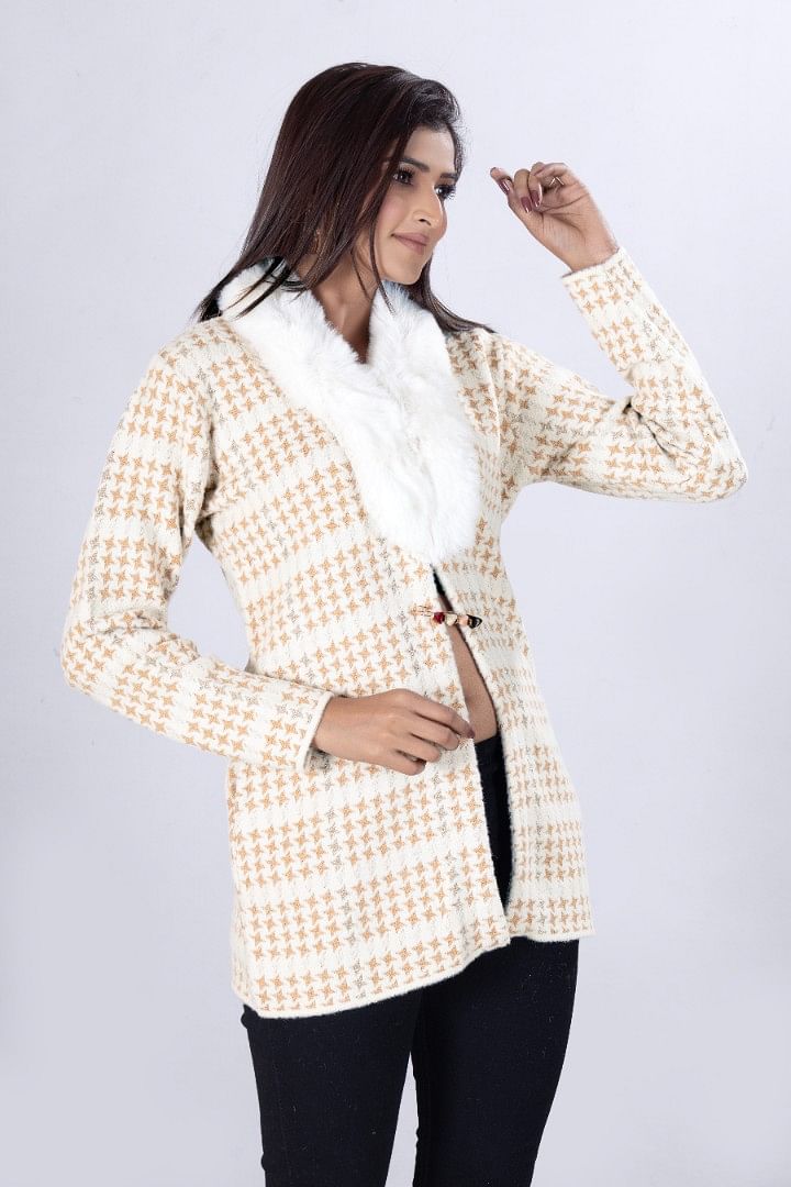 Authenzaa Women Cardigan WCMC010 Cream