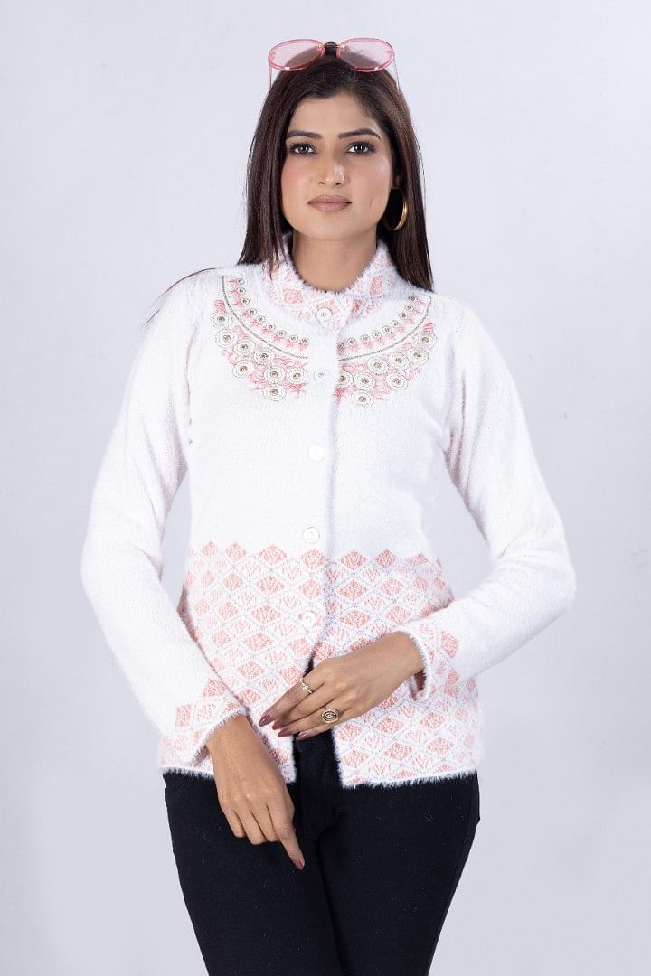 Authenzaa Women Cardigan WCMC028 Pink White 