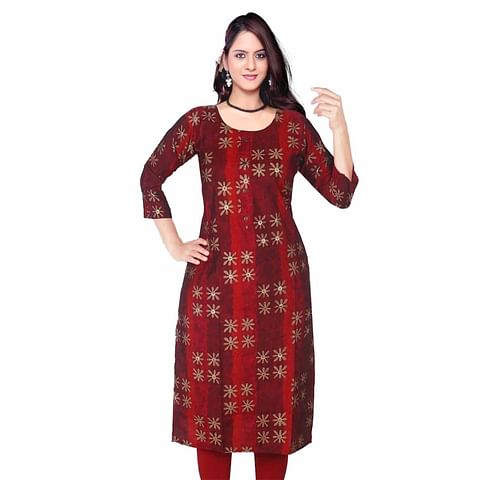Authenzaa Women Kurti HTKT002 Dark Maroon 