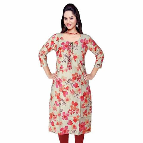 Authenzaa Women Kurti HTKT003 White Pink 