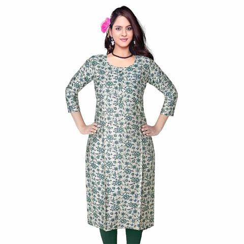 Authenzaa Women Kurti HTKT004 White Green 