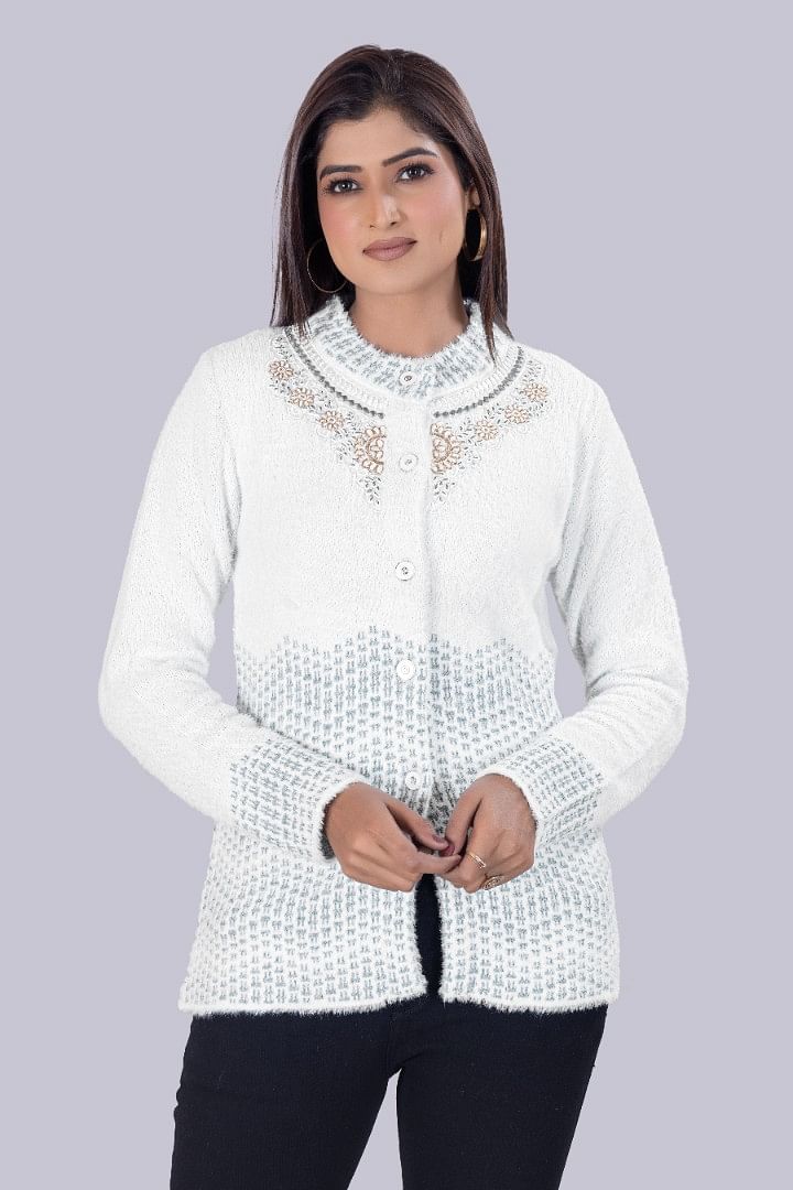 Authenzaa Women Cardigan WCMC027 White 