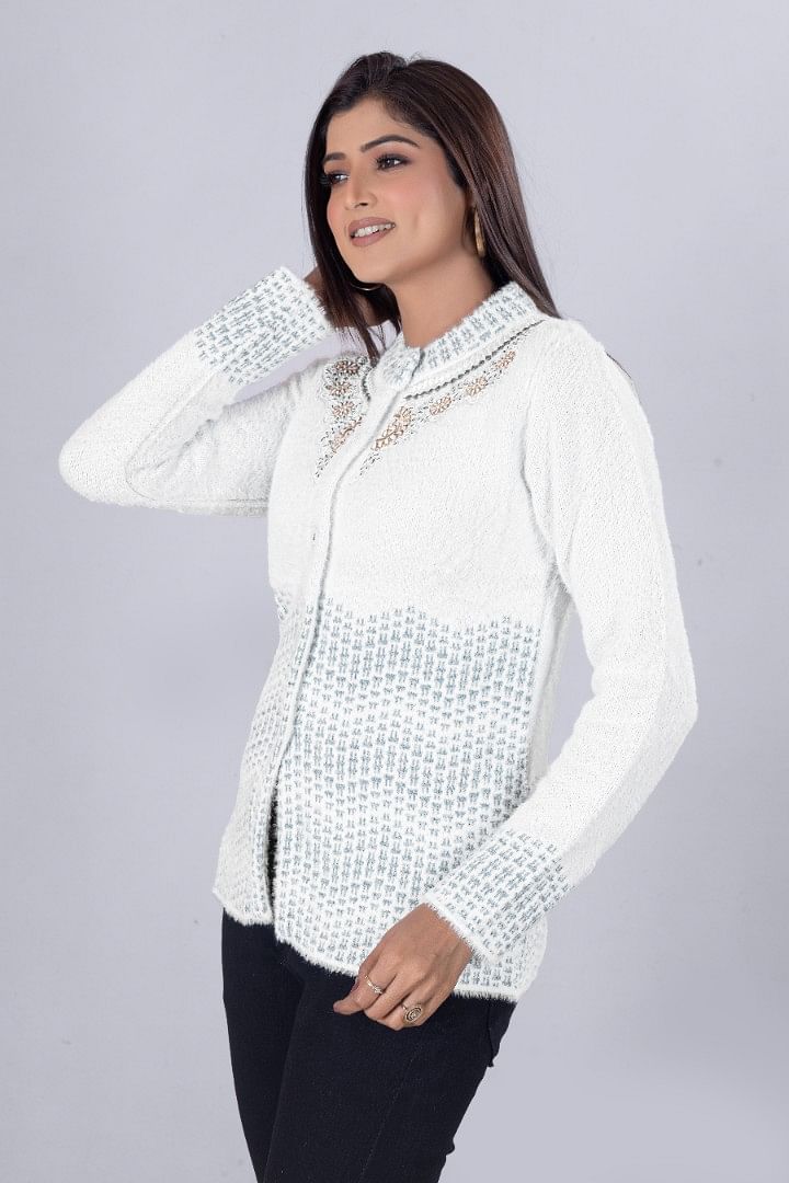 Authenzaa Women Cardigan WCMC027 White 