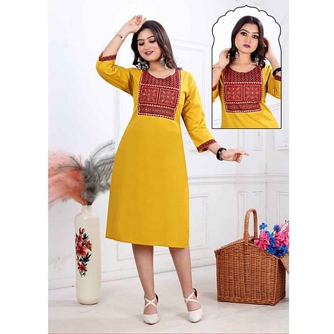 Authenzaa Women Kurti ATKT042 Yellow  