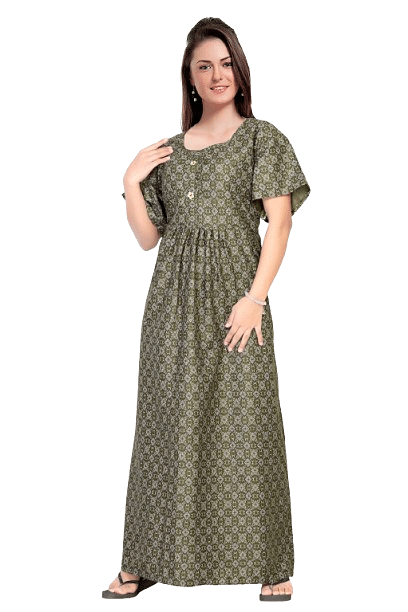 Authenzaa Women Nighty SMWN022 Mahendi 