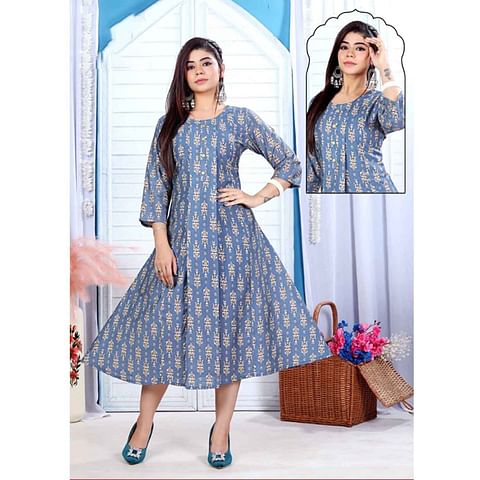 Authenzaa Women Kurti ATKT039 Dark Blue 