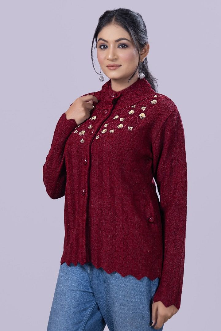 Authenzaa Women Cardigan WCMC032 Maroon 