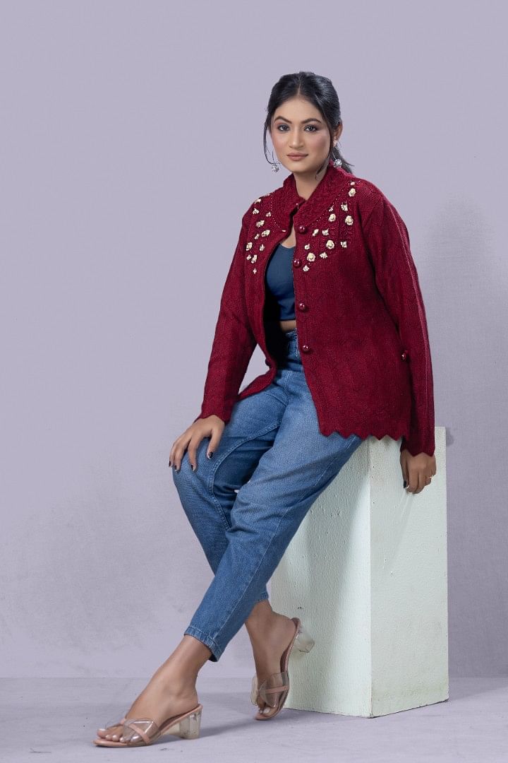 Authenzaa Women Cardigan WCMC032 Maroon 