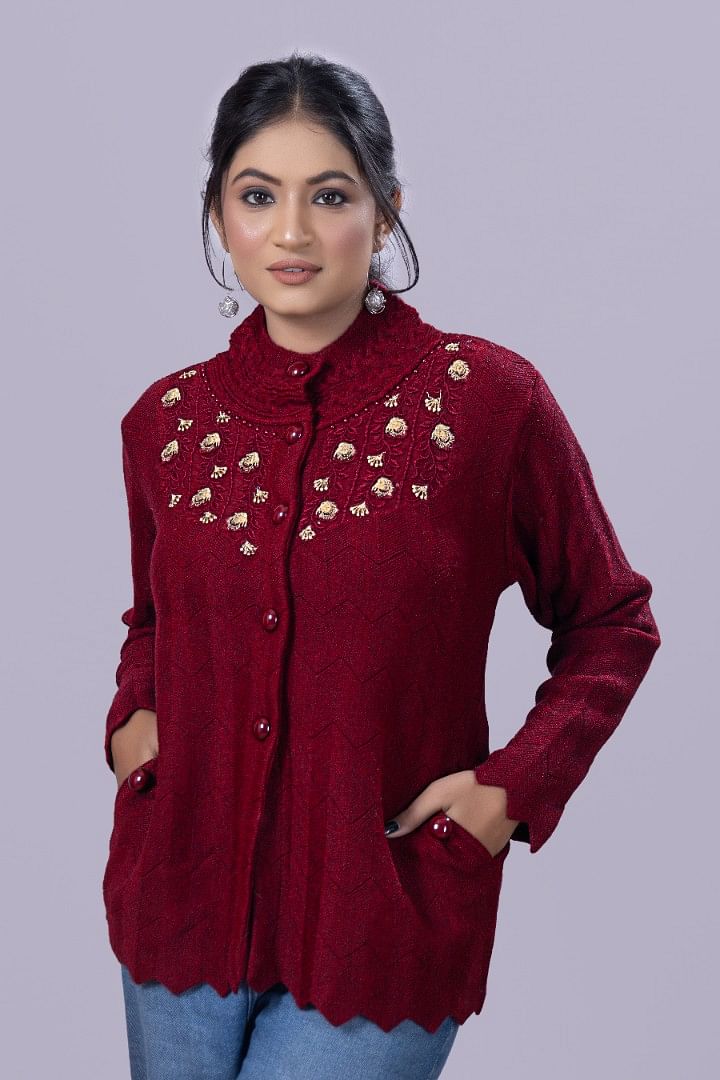 Authenzaa Women Cardigan WCMC032 Maroon 