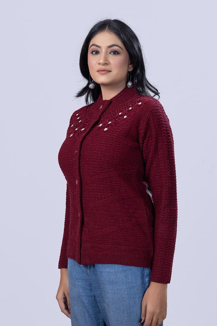 Authenzaa Women Cardigan WCMC033 Maroon 