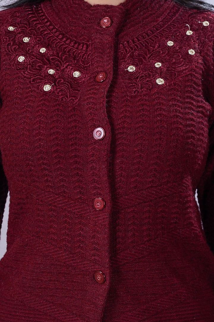 Authenzaa Women Cardigan WCMC033 Maroon 