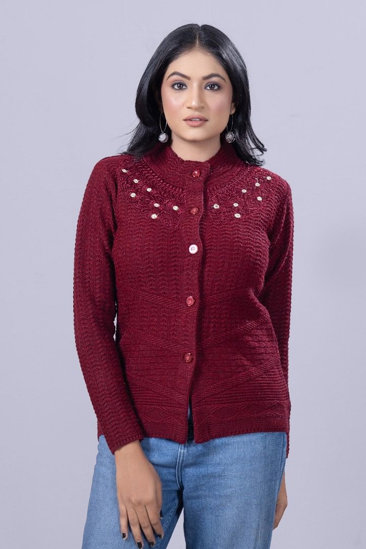 Authenzaa Women Cardigan WCMC033 Maroon 