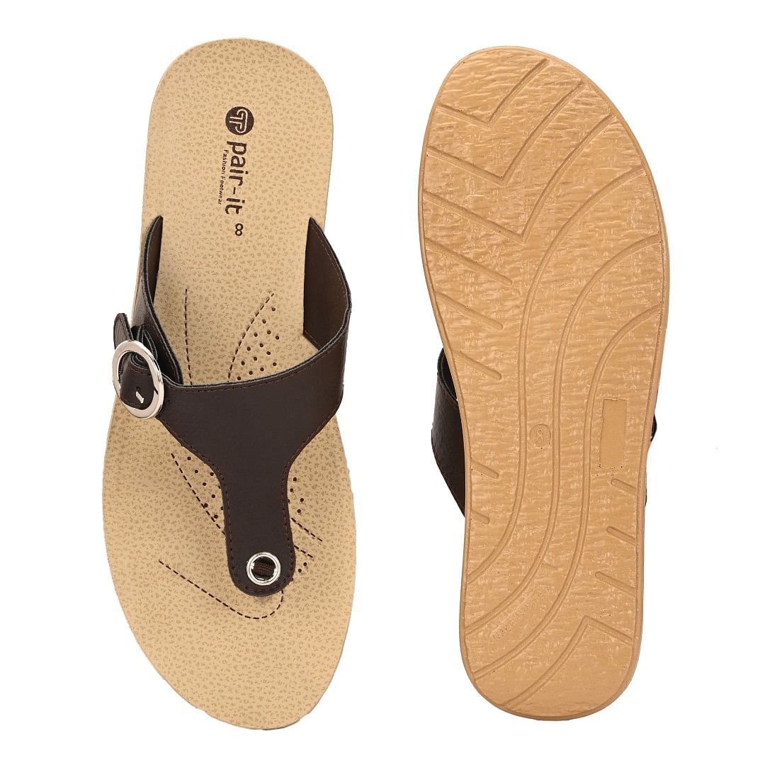  Pair-it Women PU Ladies Slipper MS-010 Brown