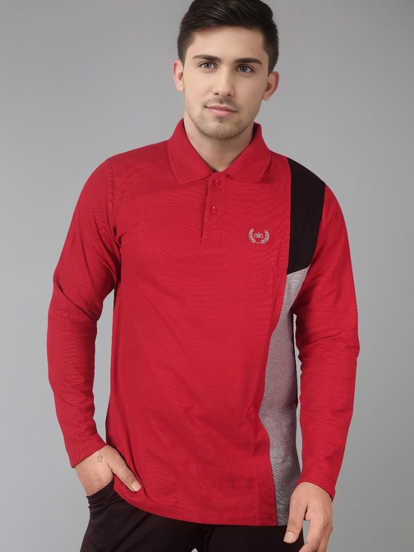 Authenzaa Men Polo Full Sleeves T-Shirt FPTSH001 Red 