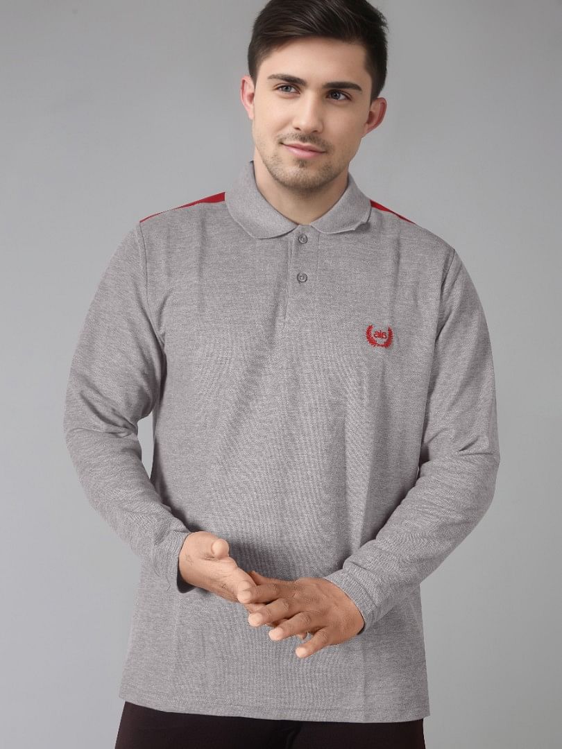 Authenzaa Men Polo Full Sleeves T-Shirt FPTSH001 Light Grey 