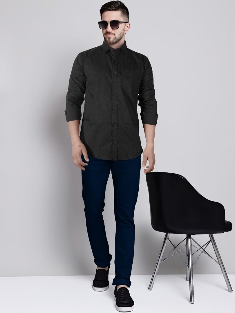 Authenzaa Men Casual Shirt SFCS034 Black 