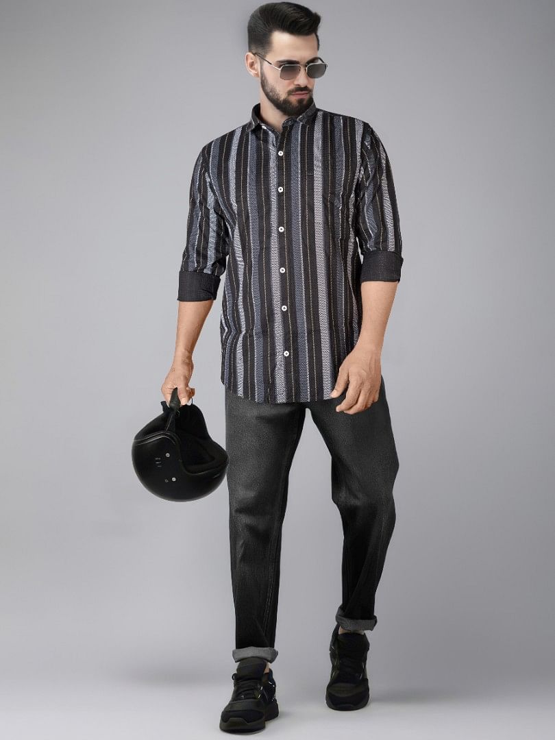 Authenzaa Men Casual Shirt SFCS039 Black 