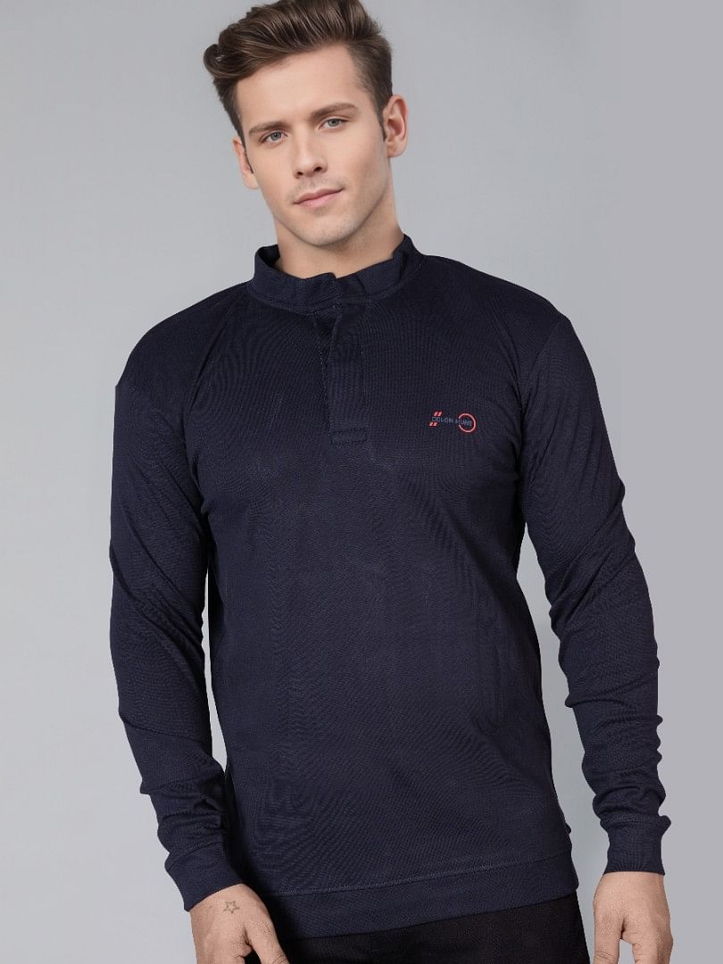 Authenzaa Men Round Neck Full Sleeves T-Shirt Navy Blue SFRFT019 