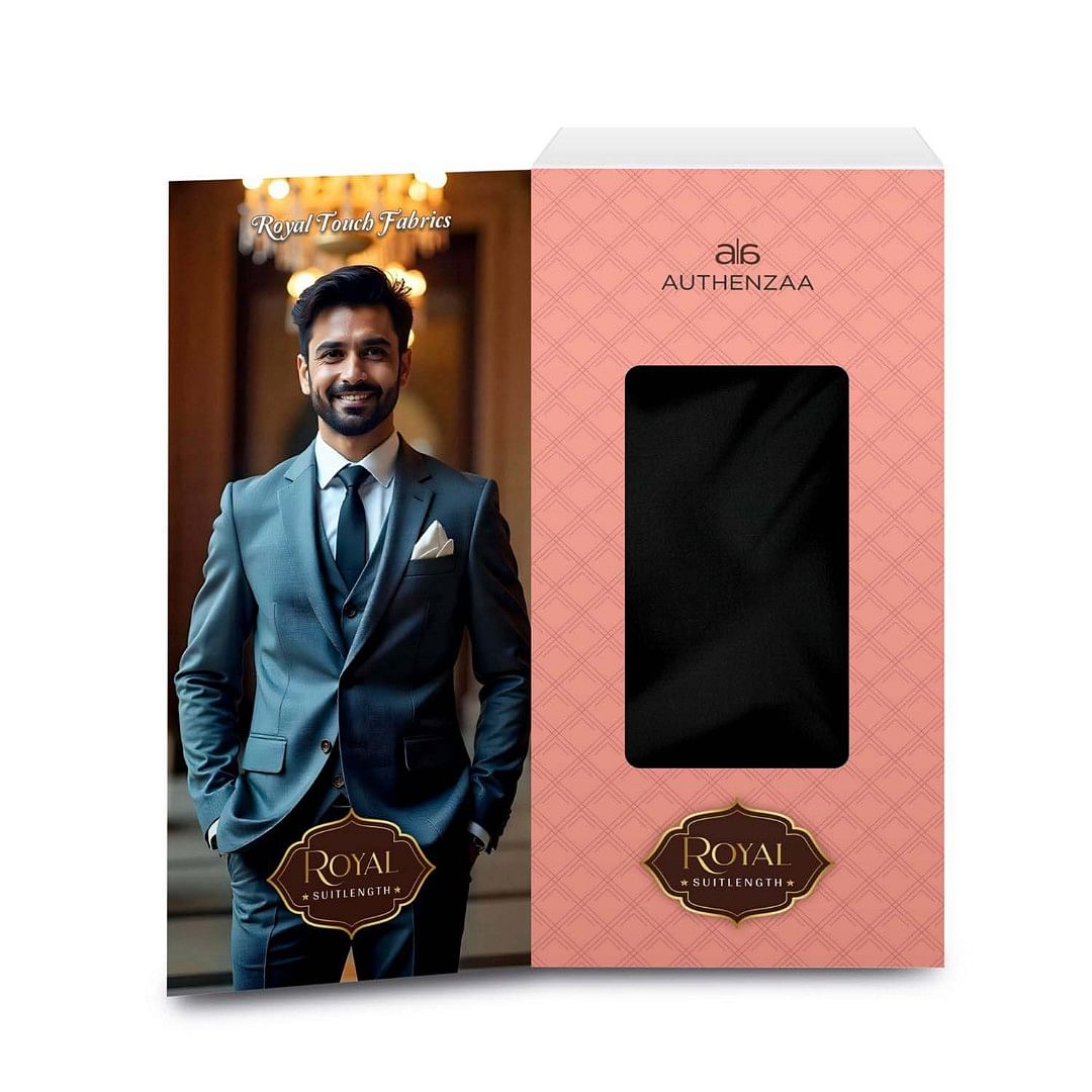 Authenzaa Men Royal Suit Length Fabric EXE004 Black  